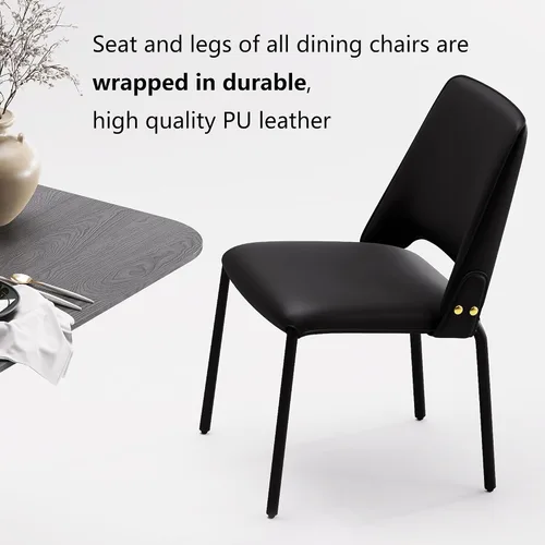 Vista 6 de YOUNIKE Silla de comedor moderna de lujo negra tapizada de piel sintética, cómoda silla de cocina sin brazos con respaldo para restaurante, mesa