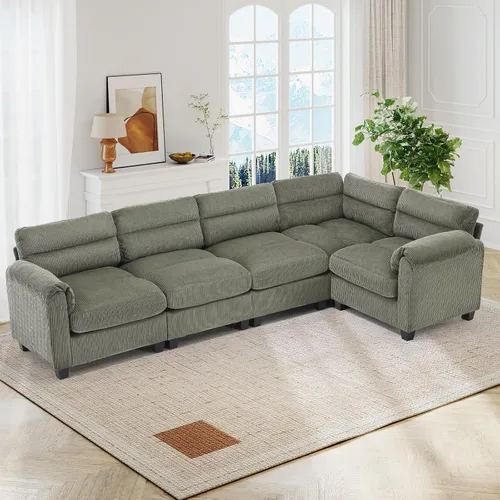 Vista 36 de HAOMARKETS Sofá esquinero modular en forma de L de 115 pulgadas con 2 otomanas móviles, sofás de pana de 8 plazas con cojín grueso para sala de Beige