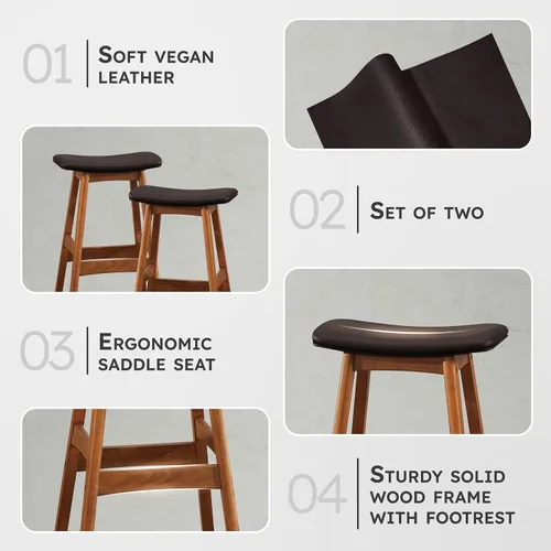 Vista 4 de Lexicon Springfield Taburete de altura de asiento de silla de montar (juego de 2), 25 pulgadas de ancho, marrón oscuro mate café oscuro mate.