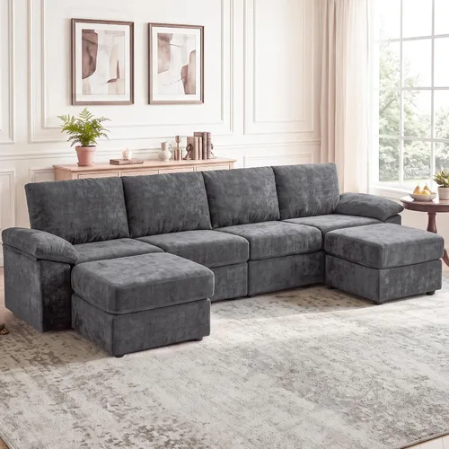 Vista 18 de Sofá de nube en forma de L de 101 pulgadas, sofá modular para sala de estar Beige