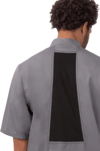 Vista 3 de Chef Works Men's Valais V-Series Chef Coat, Dark Gray wBlack Contrast