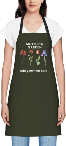 Vista 8 de Delantales personalizados para mujer, diseño de delantal de chef ajustable con nombre, textos, fotos, flores, regalos para el día de la madre