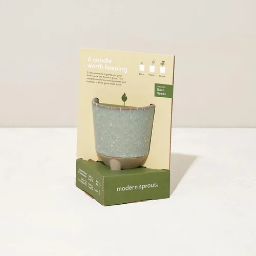 Vista 4 de Modern Sprout Kit Glow and Grow – Vela perfumada 2 en 1 que se convierte en una planta de albahaca – Vela de soja de 12 onzas con 78 horas de tiempo