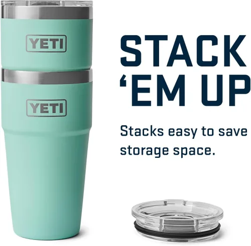 Vista 6 de YETI Rambler - Vaso apilable de 20 onzas, acero inoxidable, aislado al vacío con tapa MagSlider Verde mar