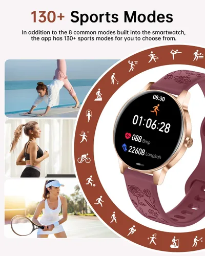 Vista 3 de Reloj inteligente para mujer (respuesta/hacer llamadas), reloj de seguimiento de actividad física de 1.27 pulgadas con más de 130 modos deportivos