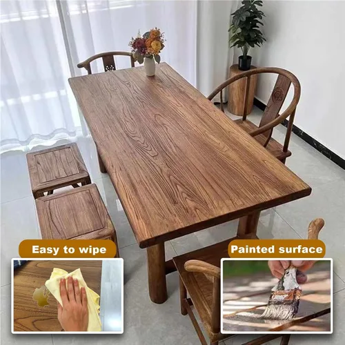 Vista 5 de Mesa de comedor contemporánea de madera maciza, escritorio rectangular, adecuada para 6 personas, para cenas, fiestas, cafeterías, restaurantes