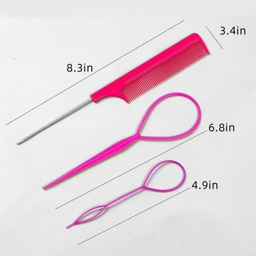 Vista 3 de Juego de 6 herramientas de bucle para el cabello con 4 herramientas para la cola del cabello, lazo de herramienta de trenza francesa, 2 pines