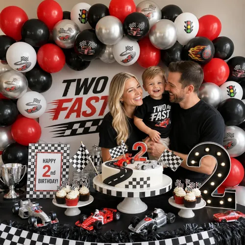 Vista 3 de Globos de coche de carreras, globo de látex de coche de carreras de 12 Negro Rojo-racing