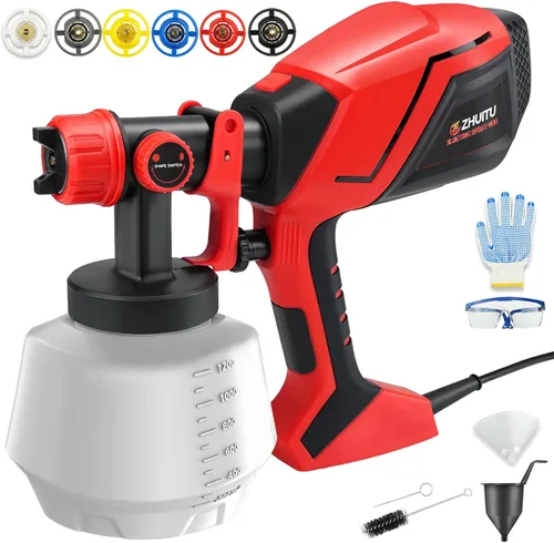Vista 2 de Pulverizador de pintura HVLP de 1000 W, pistola de pintura eléctrica con 6 boquillas de cobre y 3 patrones de pulverización, contenedor de alta