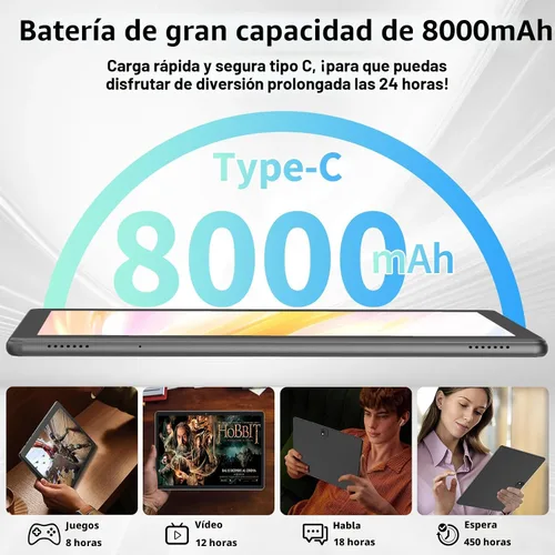 Vista 6 de [Usado] Tablet Android 15 con teclado, tableta de 10 pulgadas con 26GB+256GB+2TB Ampliar 2-in-1 Tablets with 8-Core, 5G WiFi, 8000mAh, BT5.0, GMS