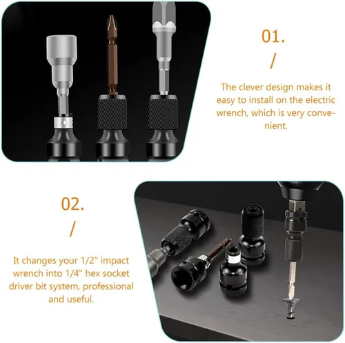 Vista 2 de Housoutil 4 adaptadores de enchufe de taladro adaptadores de llave de impacto, accesorios y accesorios de taladro de 1/2 pulgada cuadrada a enchufe