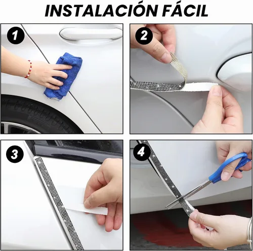 Vista 7 de TOMALL Bling Protector de Puerta de Coche con Parachoques de Cristal Antiarañazos, Tira de Cristales Adhesiva para Protector de Parachoques de Blanco