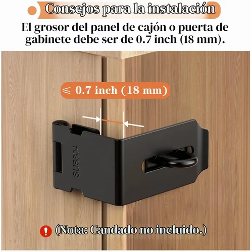 Vista 3 de Cerradura de cerrojo de 90 grados, pestillo de candado de ángulo recto, color negro, paquete de 1 Negro-1 unidad