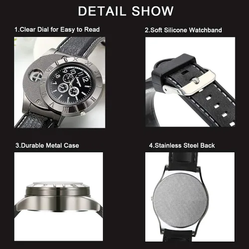 Vista 3 de JewelryWe Reloj de pulsera de cuarzo para hombre, con carga USB, resistente al viento, para Navidad