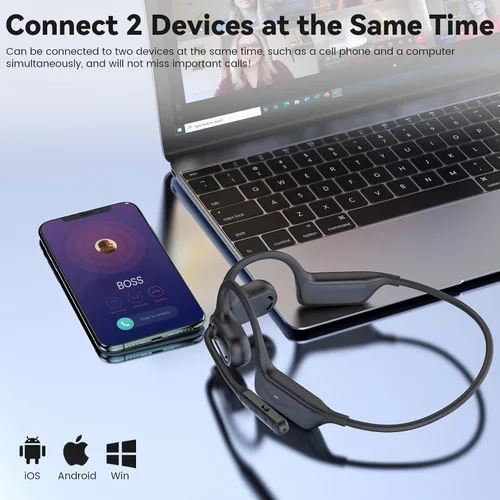 Vista 6 de MONODEAL Auriculares de oreja abierta con micrófono, auriculares Bluetooth 5.4 ligeros con botón de silencio de cancelación de ruido, auriculares