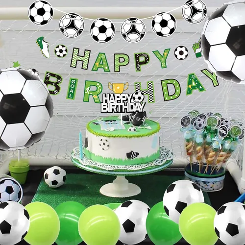 Vista 4 de Decoraciones de fiesta de cumpleaños de fútbol, globos de fútbol para hombres y niños, fiesta de cumpleaños deportiva, fiesta temática de fútbol