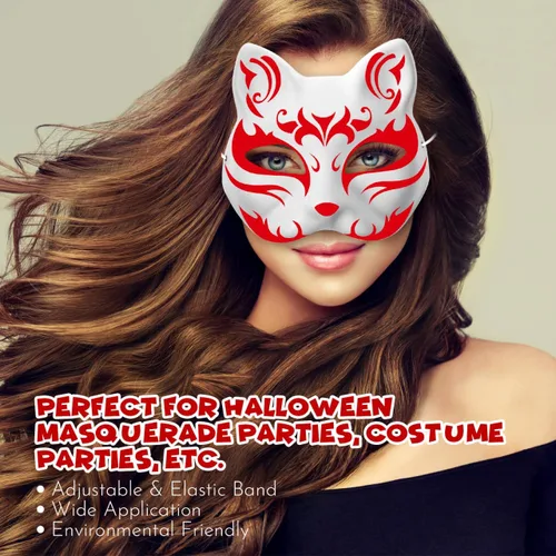 Vista 2 de STOBOK 10 máscaras faciales de gato de animales sin pintar en blanco, pintadas a mano, máscara facial blanca para Mardi Gras, fiesta de máscaras