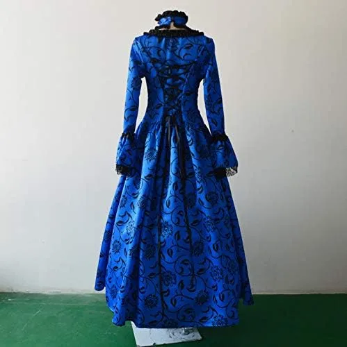 Vista 5 de Wraith of East Vestido medieval de reina vitoriana, gótico, encaje con mangas acampanadas, vestido de baile renacentista, disfraz de vampiro