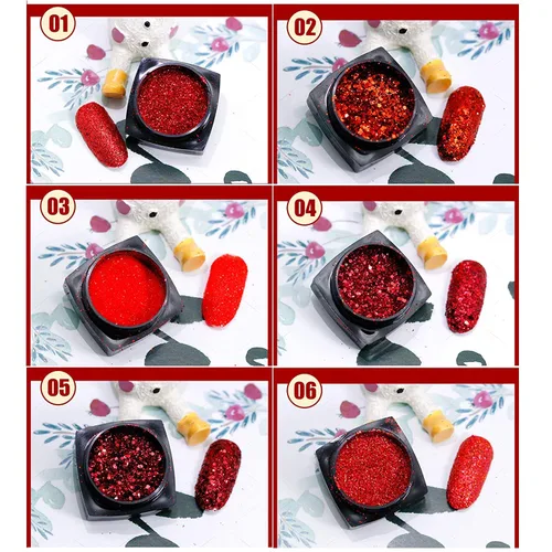 Vista 7 de Juego de 6 cajas de lentejuelas con purpurina para arte de uñas, polvo de diamante de cristal rojo, 3D, holográfico, escamas brillantes, juego