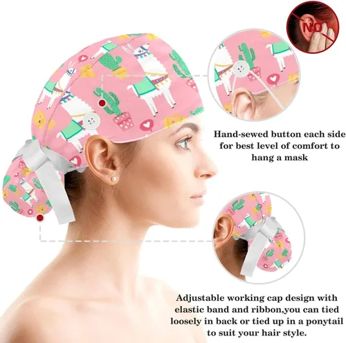 Vista 3 de Lindas gafas de sol Cactus Pot Cartoon Art Gorra de trabajo con botones, sombrero de pelo largo con moño para coleta