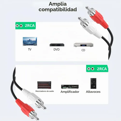 Vista 2 de Cables RCA, 2RCA macho a 2RCA macho, cable de subwoofer de audio estéreo doble blindado para cine en casa, HDTV, amplificador, sistemas de alta