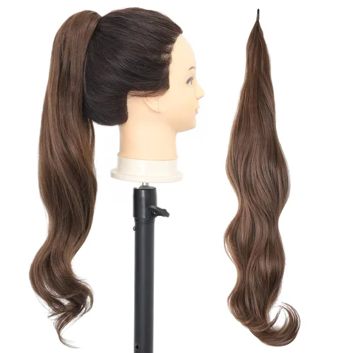 Vista 9 de Chicmoi Extensión de Cola de Caballo Negra de 32 Pulgadas Flexible, Envolvente, Extensiones de Cabello Ondulado Largo para Mujeres y Niñas, Cabello