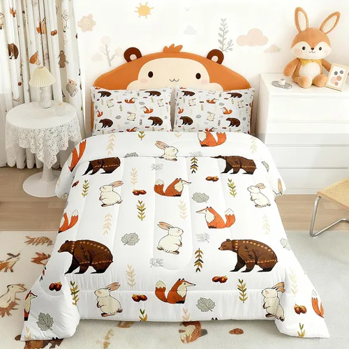 Vista 28 de Feelyou Juego de edredón de animales de la selva para todas las estaciones, juego de ropa de cama con 1 funda de almohada de microfibra de elefante