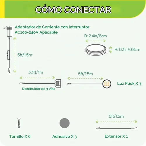 Vista 2 de Kit de iluminación LED de Meigour para debajo o encima del mostrador, iluminación de acento para gabinete de cocina, enchufe de pared con cable