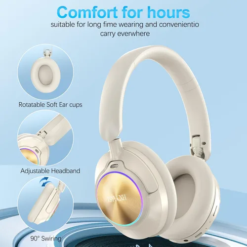 Vista 6 de Auriculares inalámbricos Bluetooth con cancelación de ruido con micrófono, tiempo de reproducción de 65 horas, llamadas claras, ajuste cómodo