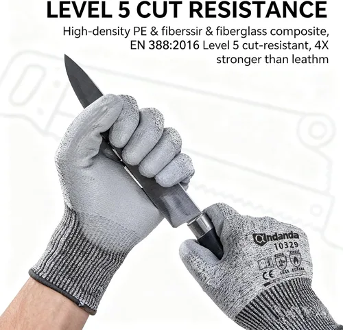 Vista 3 de ANDANDA Cut Resistant Gloves Level 5, PU Coated Work Gloves with Power Grip for Dry & Slightly Oily Environment, Garden