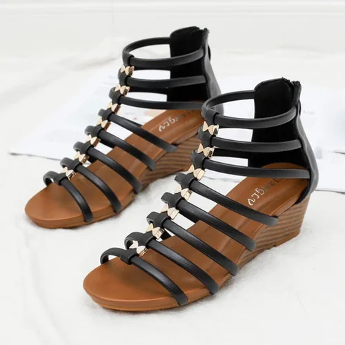 Vista 5 de SO SIMPOK Sandalias de cuña cómodas para mujer, estilo retro, para verano, playa, suaves