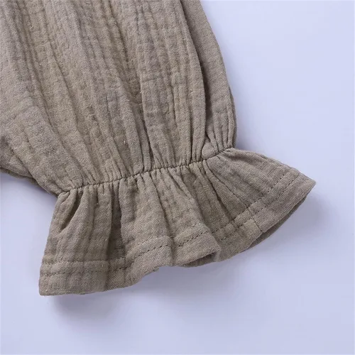 Vista 9 de Mameluco de lino y algodón para bebé niña con lazo de encaje, 1 pieza, ropa para bebé (verde, 6-12 meses)