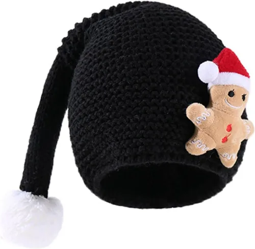 Vista 2 de Kayotuas Gorro de punto de Navidad para niños, bebé, pan de jengibre, lindo pompón, sombreros de dibujos animados, suministros de fiesta de Navidad