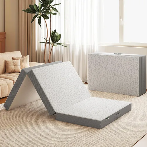 Vista 7 de Swbvs Colchón de espuma viscoelástica de tres pliegues, colchón plegable Full de 4 pulgadas con fundas lavables, diseño reversible, cubrecolchón
