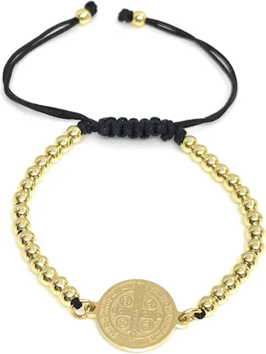 Vista 4 de Pulsera de oro con cuentas de San Benito ajustable para mujeres de protección de joyería