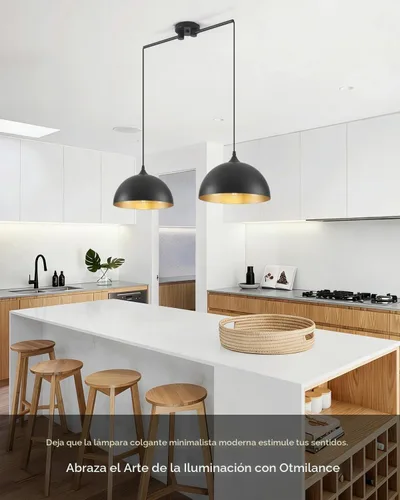 Vista 2 de Luces colgantes negras para isla de cocina, 2 luces, lámpara colgante de cúpula negra, iluminación de isla de cocina, lámpara de comedor, luces