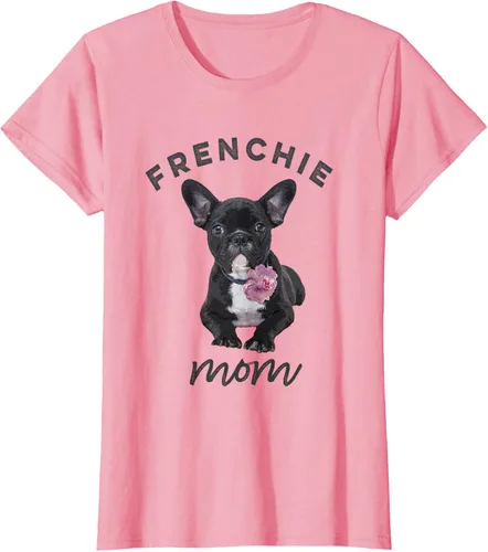 Vista 12 de Camiseta Bulldog Francés para Mujer, Frenchie Mom, Flor, Negro, S