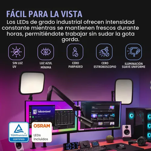 Vista 2 de Elgato Key Light - Luz de estudio profesional de 2800 lúmenes con abrazadera de escritorio para streaming, grabación y videoconferencia, temperatura