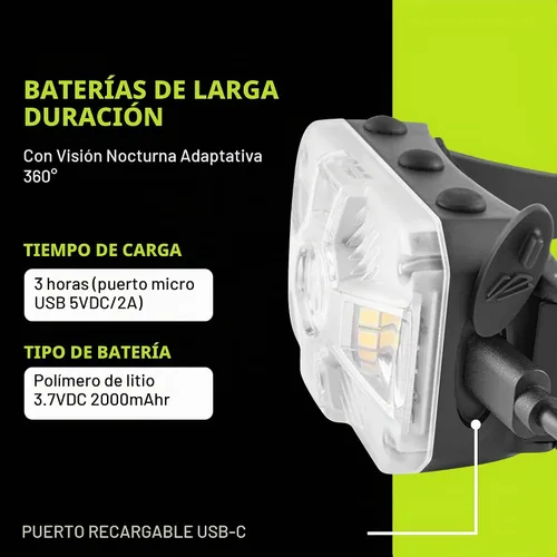 Vista 7 de Panther Vision Adaptev - Linterna frontal recargable LED con giroscopio inercial - Linterna LED con linterna ultra brillante con rojo e impermeable