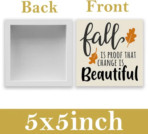 Vista 2 de Letrero rústico de madera con texto en inglés "Fall is Proof That Change is Beautiful", decoración de obra de arte de otoño y Acción de Gracias