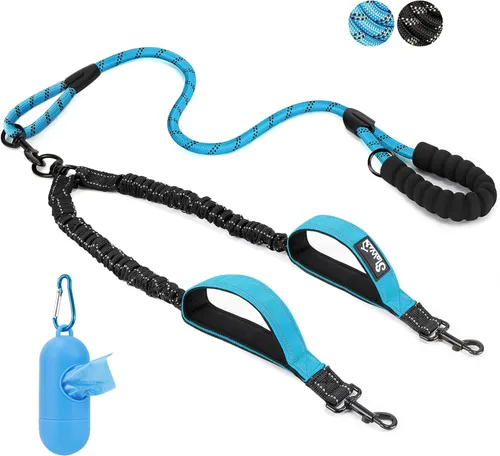 Vista 11 de SlowTon Correa doble para dos perros – Correa para perro sin enredos, correa giratoria de 360° reflectante doble para perro con dos asas acolchadas