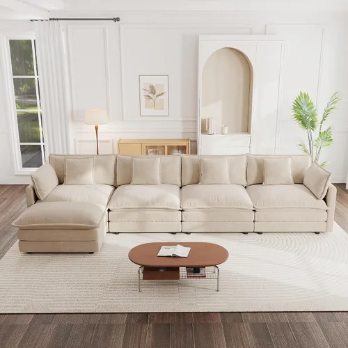 Vista 34 de Sofá modular de felpilla de 111.4 pulgadas, moderno juego de sofá de 3 asientos con asiento profundo, cómodo sofá nube con cojín de espuma doble
