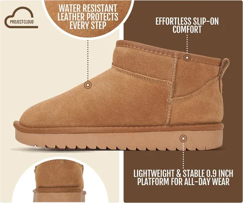 Vista 4 de Project Cloud 100% Cuero Genuino Botas Botas de Tobillo para Mujer Zapatos Castaño