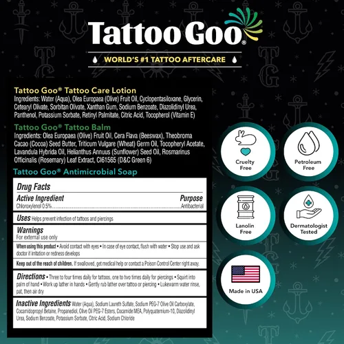 Vista 8 de Tattoo Goo El kit de cuidado posterior incluye jabón antimicrobiano, bálsamo y loción, cuidado del tatuaje para mejorar el color + curación rápida