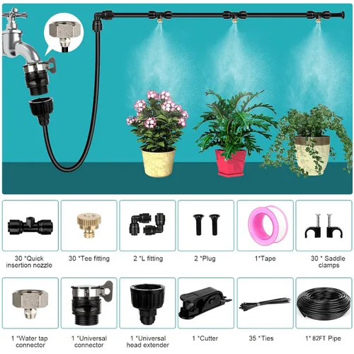 Vista 4 de Sistema de refrigeración por nebulización al aire libre – Mister de jardín de patio de 82 pies (82.0 ft) con 30 boquillas de latón y adaptador
