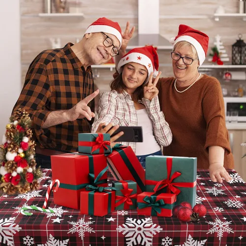 Vista 7 de UMINEUX Mantel de Navidad con reverso de franela, mantel rectangular de vinilo impermeable lavable para fiestas de Navidad, bodas, vacaciones