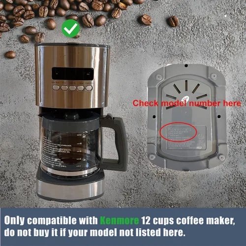 Vista 4 de Jarra de repuesto para cafetera compatible con Kenmore 100.40707310, mango y tapa grises