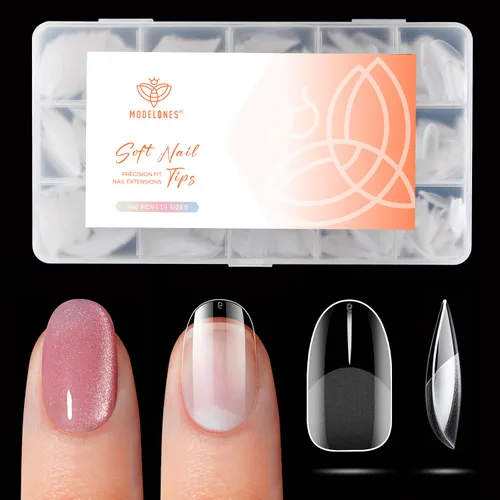 Vista 22 de Modelones Puntas de uñas cortas de almendra, 360 unidades, transparentes