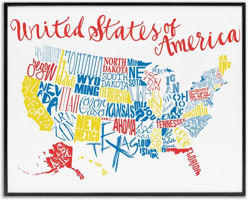 Vista 24 de Estados Unidos de América Mapa de Animales Kid's' Arte Giclée enmarcado Blanco costero (Texturado)