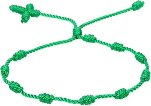 Vista 2 de Caiyao 4 pulseras hechas a mano con 7 nudos cruzados rojos para mujeres, hombres, familia, ajustable, impermeable, cadena roja, trenzada, amuleto